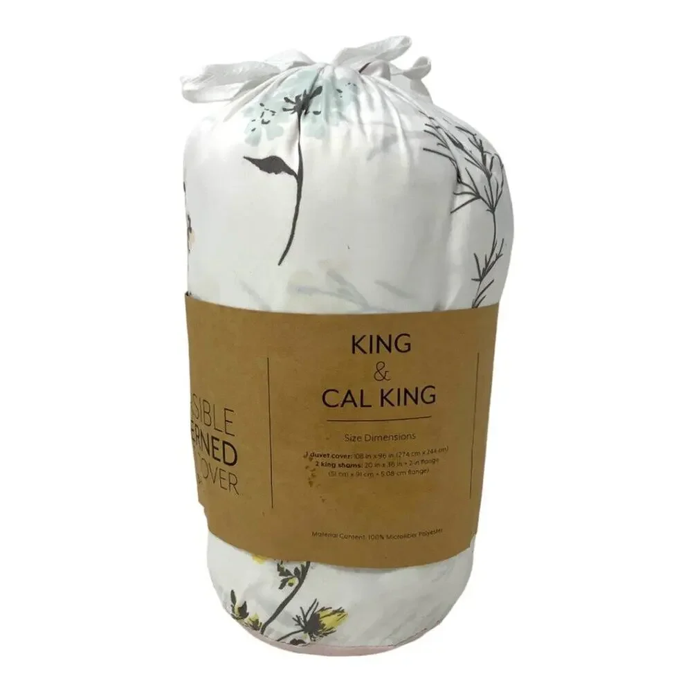 IENJOY HOME Wild Flower Pattern 3-Pc Reversible Duvet Cover King/Cal King